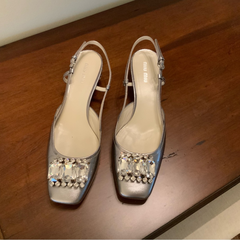 Miu Miu Silver Crystal Embellished Heels